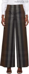 Senior Specialty Stores Quality Buurberlyes Pants Autumn/Winter Brown Plaid Wide Zegged dames casual broek met echt logo