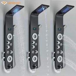 Panneau de douche de salle de bain Senlesen 6 modes Colon de douche de pluie cascade robinet de douche d'affichage numérique avec un mélangeur à jet de massage robinet