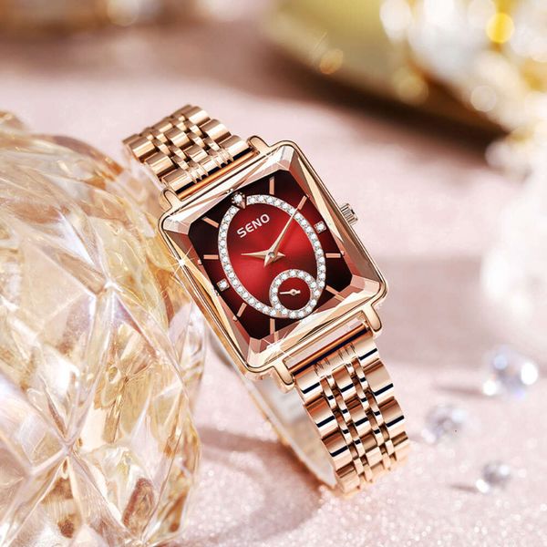 Seno Light Luxury Temperament indépendant deuxième plaque carrée de quartz pour femmes avec une montre étanche incrustée en diamant