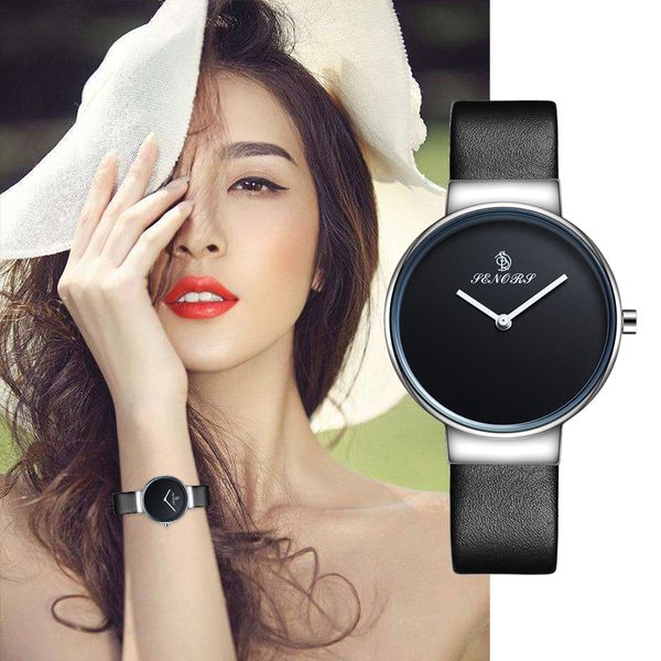 SENORS Moda impermeable relojes femeninos Banda de cuero de lujo Reloj de pulsera de cuarzo analógico Reloj de mujer Reloj Mujer Reloj negro 201118