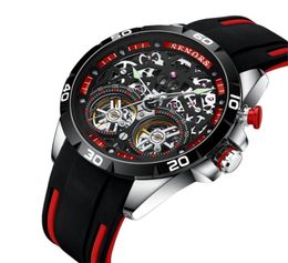 Senors Men039s Regardez la mode sportive précise automatique mécanique Tourbillon entièrement creusée en cadran en cadran en silicone étanche S1685954