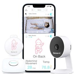 Senseui Intelligent Baby Monitor con cámara remota, aprobada por AHSA: rastrea los movimientos abdominales, la temperatura de volteo, los movimientos de audio y el llanto en tiempo real