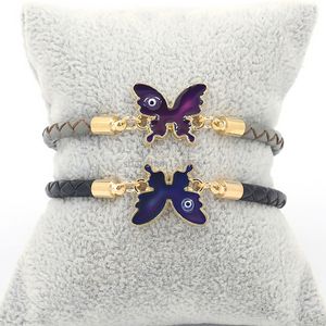 Detección de cambio de color Pulseras de cuero Esmalte Mariposa Corazón Búho Infinito Pulsera con dije Temperatura termocrómica Emoción Mujeres Niños Joyería de moda