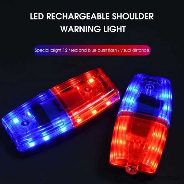 Luces del sensor LED Rojo Azul Precaución Luz de emergencia Lámpara de hombro intermitente USB Recargable Advertencia de hombro Antorcha de seguridad Lámpara de cola de bicicleta R230606