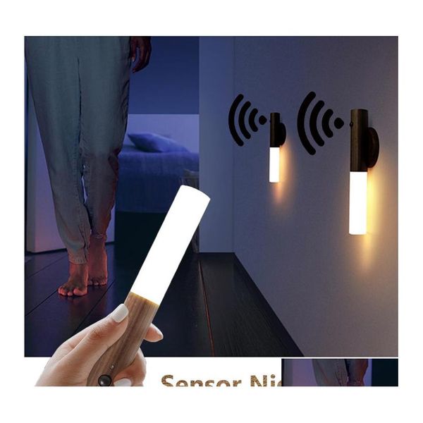 Luces de sensor LED Lámpara de noche recargable USB inalámbrica para la mesita de noche Armario de pared Infrarrojo P Luz sensible Iluminación de entrega I DHHX6