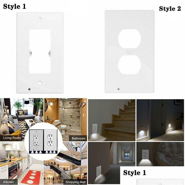 Capteur lumières Plug ER Pir mouvement lampe de sécurité prise électrique plaque murale avec veilleuse LED pour couloir chambre salle de bain allée Balc Dhj3C