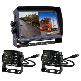 Capteurs 7 "IPS AHD SD DVR Recording 2CH Split 4pin Car arrière View Monitor + 2x 4pin étanche AHD 1080p Caméra de sauvegarde pour le bus TR