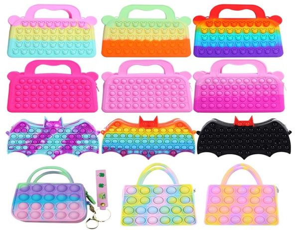 Bolso de mano sensorial con burbujas de empuje por bolso, Grils de arcoíris para niños, almacenamiento de papelería de silicona, bolsa de murciélago, bolsos de hombro 5813971