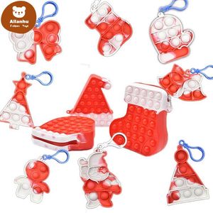 Sensorische speelgoed decompressiespeelgoed duwt zijn Pops Fidget Kerst Serie Kinderen Bubble Muziek Sleutelhanger Santa Claus Gingerbread Man Tree Butterfly