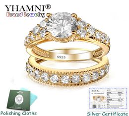 Certificat envoyé Original Solid 925 Ensemble d'anneaux en argent pour femmes 100 Natural Zirconia 20ct Pure Gold Weddings Fine bijoux JR7853718