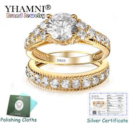 Certificat envoyé original Solid 925 Silver Ring Set pour les femmes 100 Natural Zirconia 20ct Pure Gold Weddings Fine Bijoux JR8603470