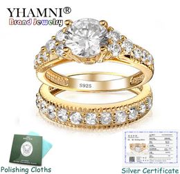 Certificat envoyé Original Solid 925 Ensemble d'anneau en argent pour femmes 100 Natural Zirconia 20ct Pure Gold Weddings Fine bijoux JR8793297