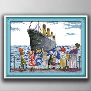 Envoyé bateau hors du port décor peintures comptées imprimées sur toile DMC 11CT 14CT kits point de croix broderie couture ensembles