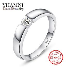 Envoyé Certificat En Argent YHAMNI Réel Original 925 Argent Hommes Bague Fine Bijoux Incrustation 5mm Diamant Marque Bague De Fiançailles De Mariage For238H