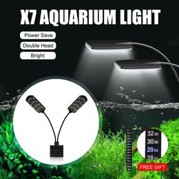 Senzeal X7 Deux Têtes Aquarium LED Lumière 15W 1600LM Clip-on Eau Herbe Lampe Fish Tank Led Lumière Aquarium AU EU US Plug 110-240V Y200922