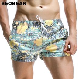 SEOBEAN Zomer Korte Heren Boardshorts Kokosbladpatroon Zee Strand Stijl Heren Sneldrogende Trunks 240321