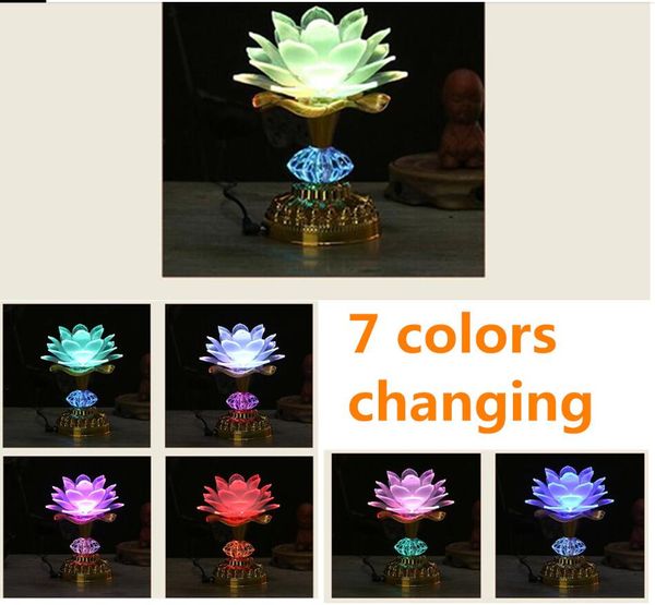 Lampe à fleur de Lotus, 7 couleurs, prière bouddhiste, 52 chansons bouddhistes, Machine à musique de bouddha, LED à couleur changeante, lumière de Temple sans fil