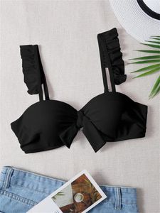 Separa la parte superior del bikini traje de baño para mujer 2023 Push Up con volantes Bikinis negros sólidos Tanga Bottoms Calzoncillos Traje de baño Traje de baño femenino Ropa de playa