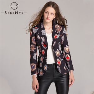 Seqinyy Vintage Blazers Early Autumn Woman S New Long Sleeve High Street Gedrukte Single Breasted Gotched Fashion Jackets LJ201021