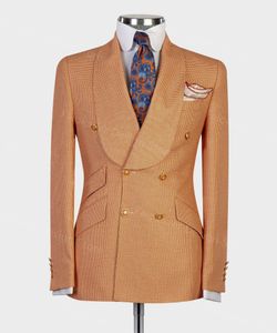 Orange Hommes Costumes Slim Fit Mariage Marié Smoking Une Pièce Formelle D'affaires Blazer Banquet Plaid Veste Manteau Tenues Sur Mesure