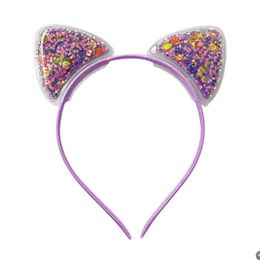 Diadema con orejas de gato de lentejuelas, diadema transparente con arena movediza, accesorios para el cabello para niñas, niños, princesa, gatito, aro para el pelo de fiesta
