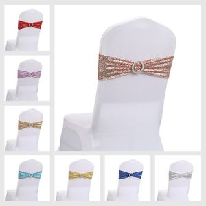 Sequin Chair Sashes Elastic Knot Bands Wedding Chair Decoration Chair Bows For Party Banquet Event