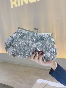 Pochette à paillettes pour femmes, sac de soirée, bal de promo, petit sac à main brillant, sac à main de mode, Banquet, épaule, soirée Cocktail, argent 240223