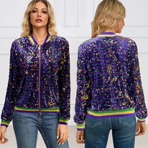 Manteau à paillettes femme velours carnaval printemps et automne Ropa cardigan pull punk violet gothique bomber veste coupe-vent veste Y2k 240123