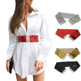 Ceinture élastique à paillettes pour femmes, Corset à taille large, boucle en métal, sangle décorative, accessoire pour robe de soirée