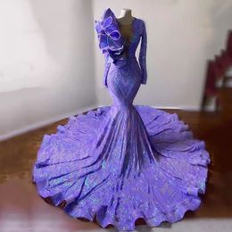 Pailletten elegante zeemeermin avondjurk 2023 Afrikaanse prom -jurken met lange mouwen voor zwarte meisjes gele afstuderen dans feestjurken diner vrouwen Vestidos de fiesta es