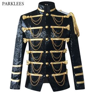 Sequin Agrémenté Blazer Veste Hommes Stage Party s Costume Robe Militaire Smoking Chanteur Spectacle DJ Costume Homme 220819