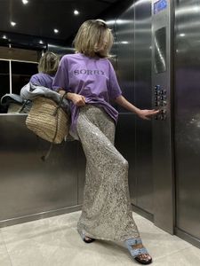 Paillettes femme Sexy Maxi jupe été mode paillettes taille haute en vrac élégant Club jupe longue étincelle femmes jupe longue 240108