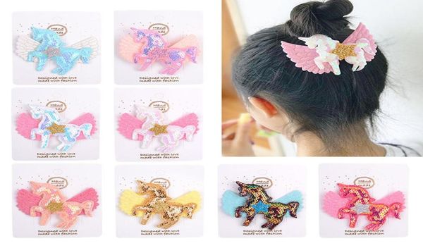 Paillettes paillettes licorne ailes épingles à cheveux bébé filles dessin animé épingle arcs pince à cheveux enfants mignon Barrettes chapeaux accessoires de cheveux A3178656974