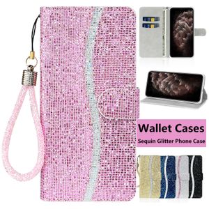 Sequin Glitter Portemonnee Telefoon Case voor iPhone 11 Pro X XR XS MAX 7 8 Plus Samsung Galaxy S20 Ultra Flip Multi Card Slots Flip Stand Cover Case