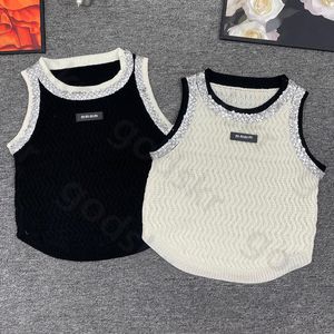 Gilet Camisole en tricot à paillettes pour femmes, mode de luxe, tricot sans manches, broderie, col rond, débardeur