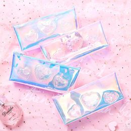 Sequin Laser Potloodzak Clear Girl Waterdicht PU Hoge Capaciteit Pen Tassen Case 3D Patroon Student Storage Bag Schoolbenodigdheden Gratis