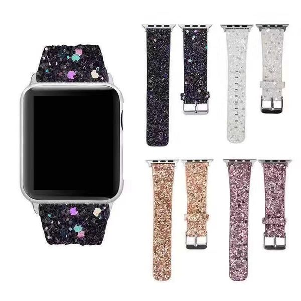 Bracelet de montre à paillettes en cuir à paillettes pour Apple Watch 41mm 45mm 40mm 44mm 38mm 42mm bandes de luxe boucle de ceinture femmes Bacelet iWatch série 7 6 5 SE 4 3 accessoires
