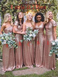 Vestidos de dama de honor con vaina estilo mezcla larga de oro rosa con lentejuelas Vestidos de dama de honor para invitados de boda brillantes BM0234 03 27
