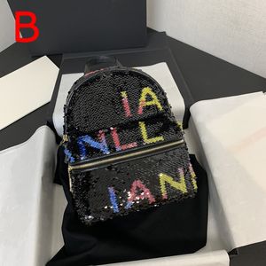 Bolsa de diseño de mochila escolar de lentejuelas de calidad superior 25 cm Bolso de hombro de cuero genuino con caja C451