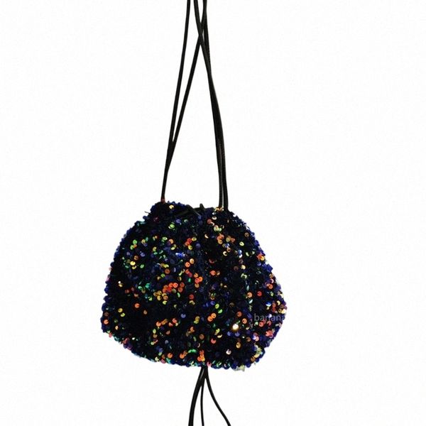 Lentejuelas Perlas brillantes Bolsas de cubo de fiesta de noche para mujeres Bolsos de diseñador de lujo y monedero 2023 Nuevo en Mini cordón Crossbody U3xG #