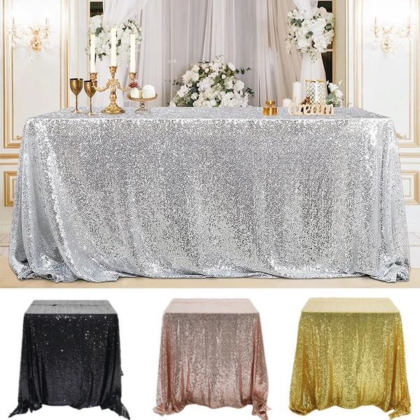 Mesa de lentejuelas de tela rectangular mantel rosa oro rosa plateado negro para la fiesta de cumpleaños de la boda decoración del hogar 240322