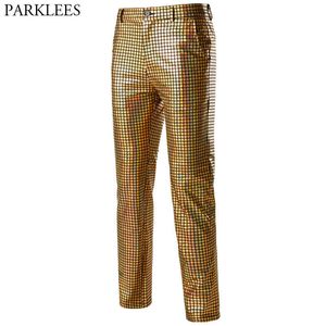 Sequin Broek Mannen Hipster Shiny Plaid Metallic 70s Disco Mannen Broek Halloween Kerstmis Mannen Nachtclub Stage Mens Cosplay Kostuum 210524