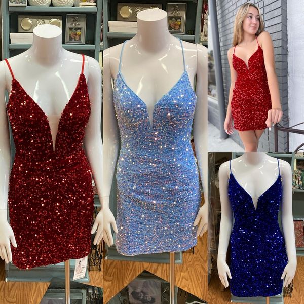 Sequin Velvet NYE Party Dress 2023 Lady Court Événement Formel Cocktail Hoco Robe Club Date Night Prom Pageant Interview Gala Vacances Plus La Taille Sexy Gaine Rouge Foncé Bleu