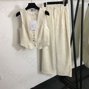 Gilet à paillettes pour femmes, pantalon à jambes larges, veste de luxe à boutons amples, pantalon taille haute, ensemble 2 pièces OL