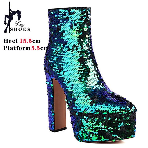 Paillettes 276 Siery Ankle Women Plateforme Super High Heels Winter Poired Female Chaussures Bling Boots Shiny Short 231219 619