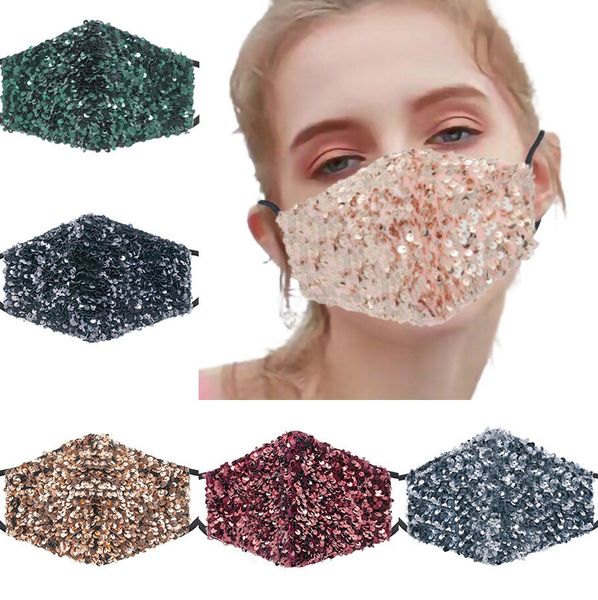 Masques en coton à paillettes Réutilisable Tissu lavable Respirant Designer Réglable Masque facial mignon pour femmes adultes filles 6 couleurs EEA3429