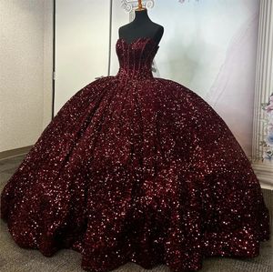 Lovertjes glitter Bury Quinceanera -jurken met afneembare boog Long Corset Ball Jurk Prom Sweet Dress Girls Brithday Party Feest Vestido VX Anos