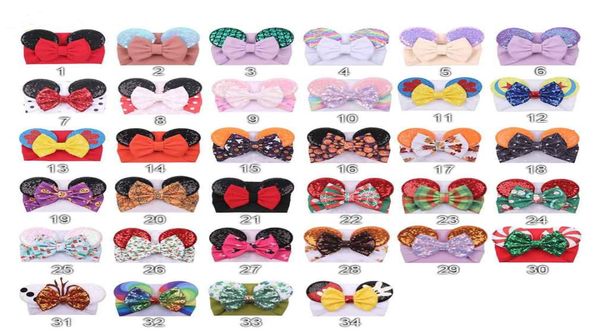 Oreilles de souris pailletées bandeau gros cheveux arc bandeaux bandeau tissu élastique Bowknot bricolage cheveux avec des arcs bébé large halloween hairban2642315