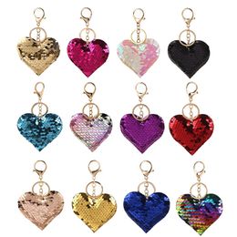 Lovertjes Peach Heart Keychain Kleurrijke bagagedecoratie Key Chain Hanger Creative Christmas Gift Keyring