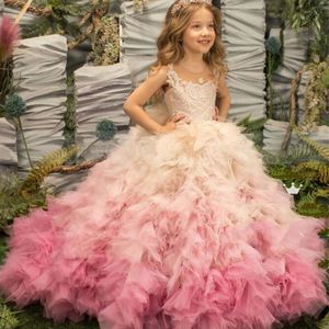 Lovert Sparkly Flower Girl -jurken Ball Jurk Sheer Neck Tule Lilttle Kids Verjaardagswedstrijd Weddding
